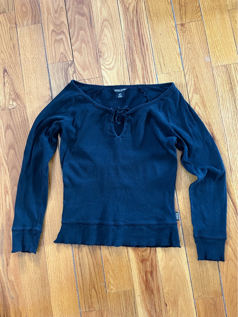 Guess Black Long Sleeve Tie-Neck Top